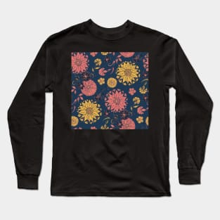 Multi Florals in Coral and Blue Long Sleeve T-Shirt